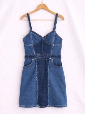 Forever 21 Frayed Colorblock Denim Mini Dress | Exposed Zip
